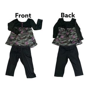 Pinky Outfit Toddler Girls size 3T Green Pink Camo Peace Sign Camouflage